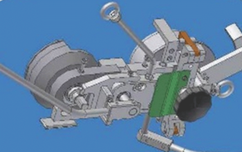 Riemenaufziehvorrichtung Modell online erstellt auf blauem Hintergrund