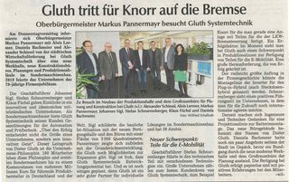 Zeitungsausschnitt "Gluth tritt für Knorr auf die Bremse"